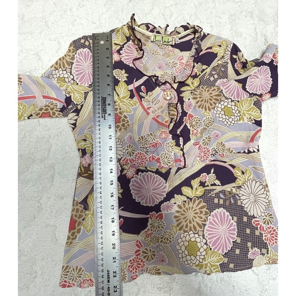 Vintage Loco Lindo Women's Small Ruffle Neck Popover Top Flared Sleeve Blouse - Picture 9 of 10